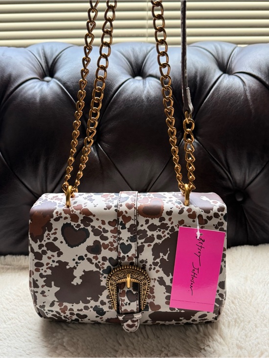 Betsey Johnson Handbags - Betsey Johnson NWT Brown and White Cow-Print Chain Shoulder Bag Western